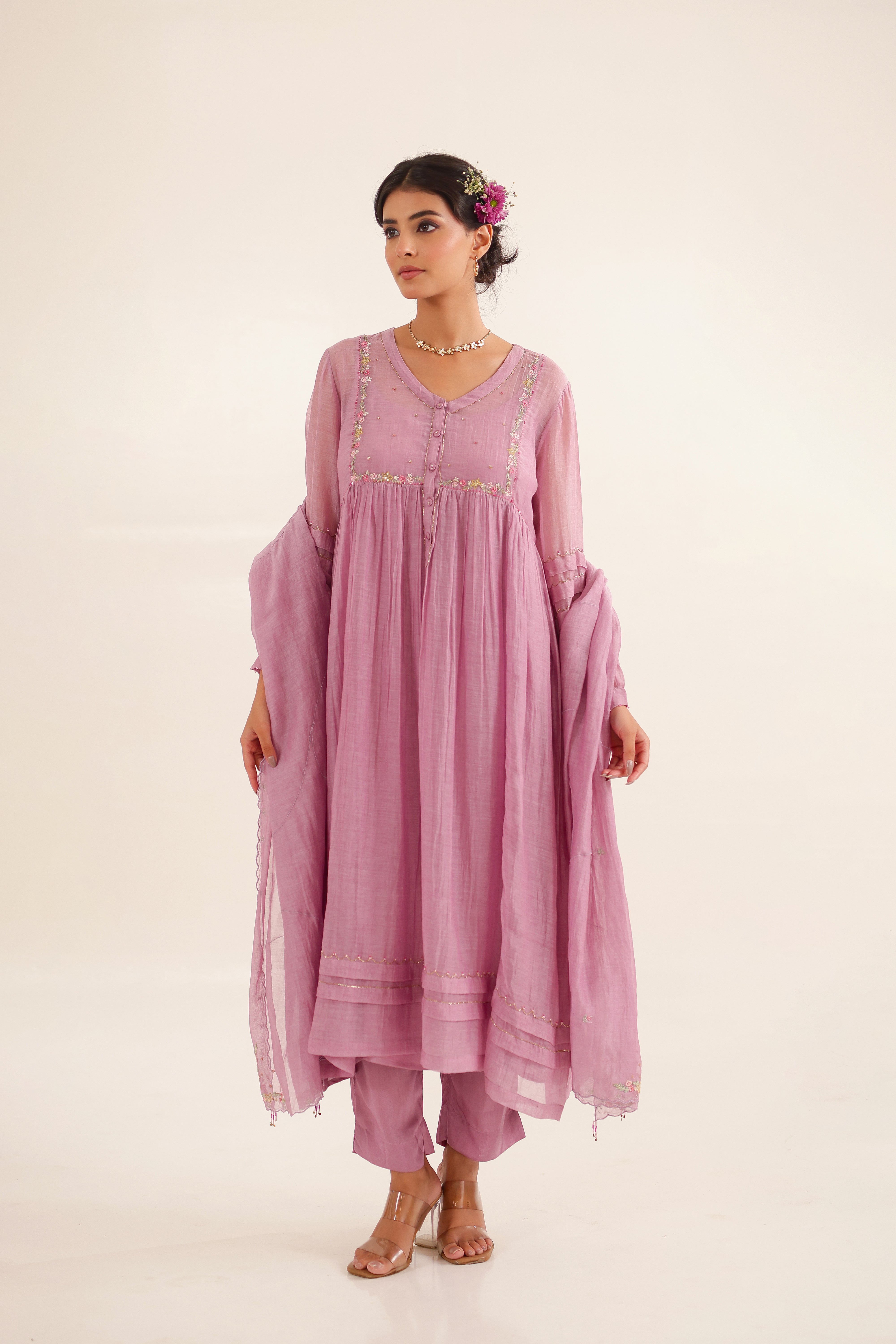 Lilac pleated sleeve suit set