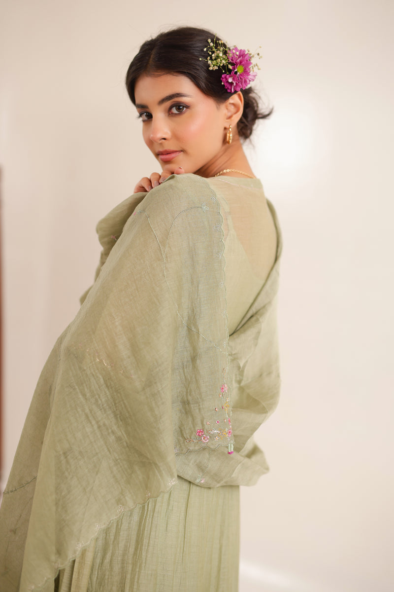 AQUA GREEN PLEATED SLEEVE DRESS SET