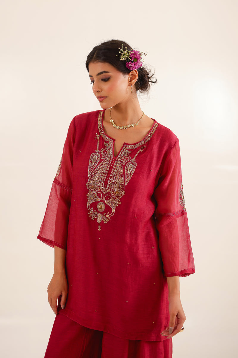 Red Meena Zardosi top and palazzo set