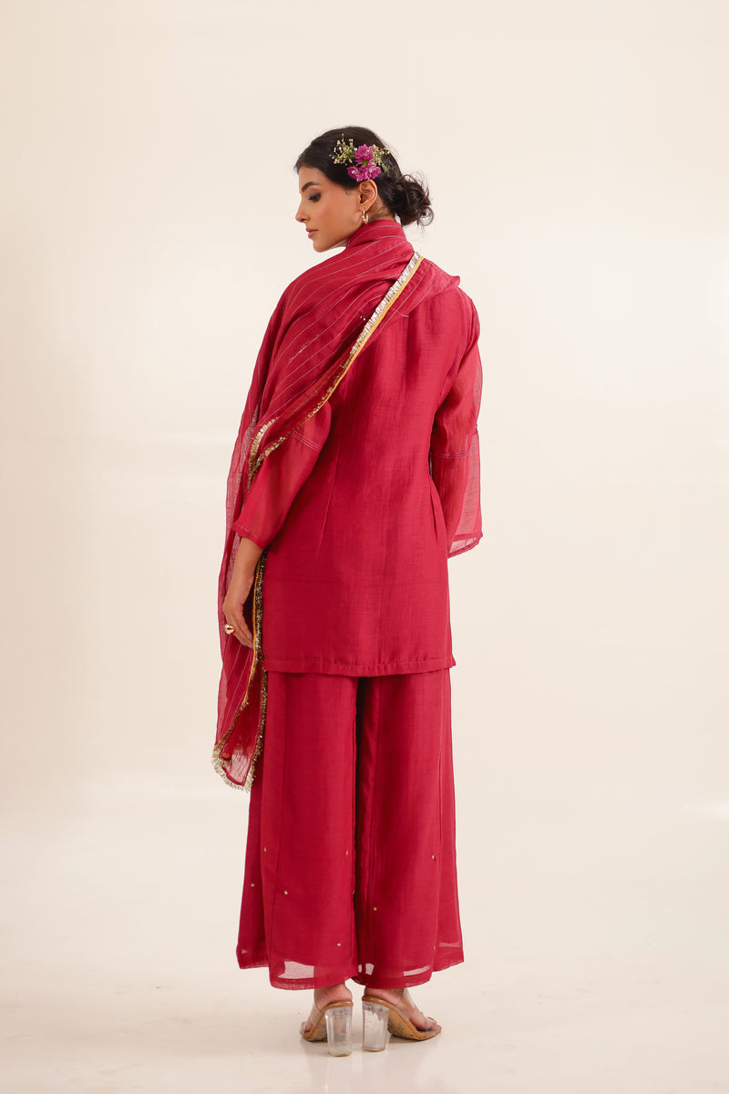 Red Meena Zardosi top and palazzo set