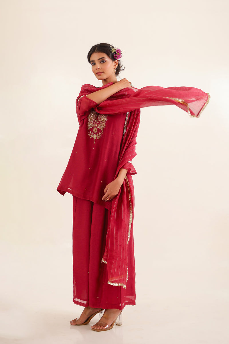 Red Meena Zardosi top and palazzo set