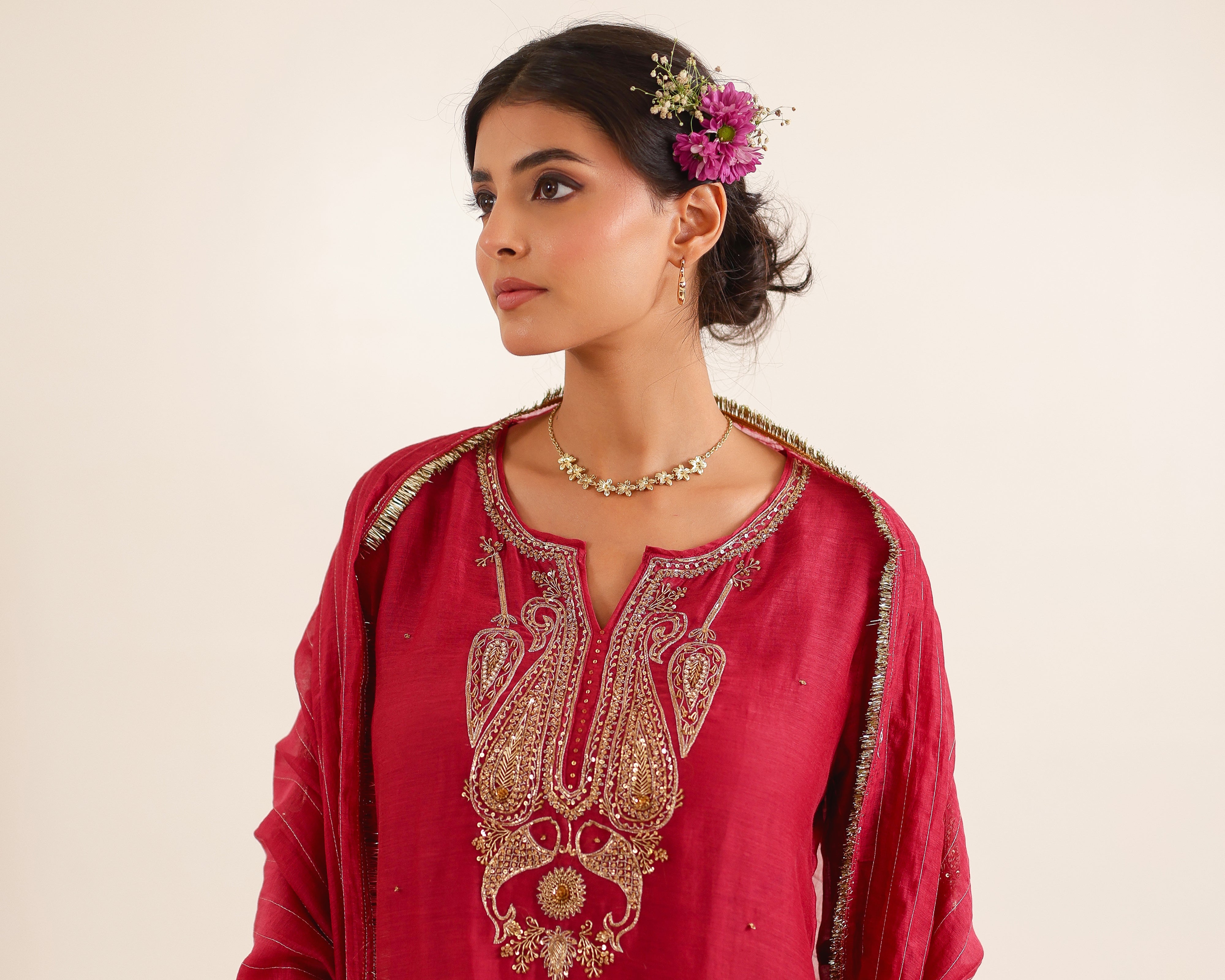 Red Meena Zardosi top and palazzo set