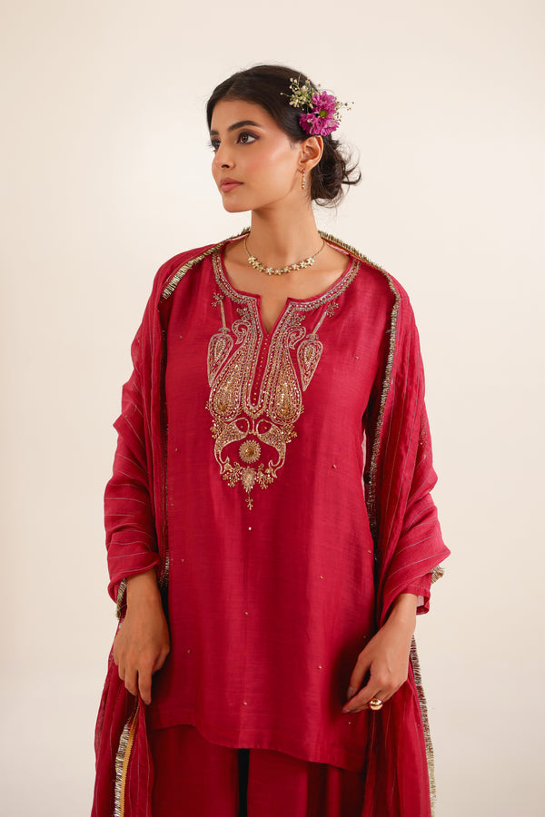 Red Meena Zardosi top and palazzo set