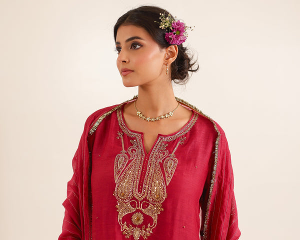 Red Meena Zardosi top and palazzo set