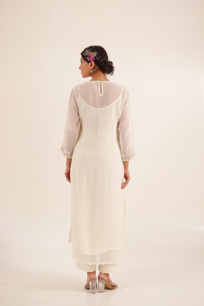 IVORY WHITE FLAMINGO KURTA SET