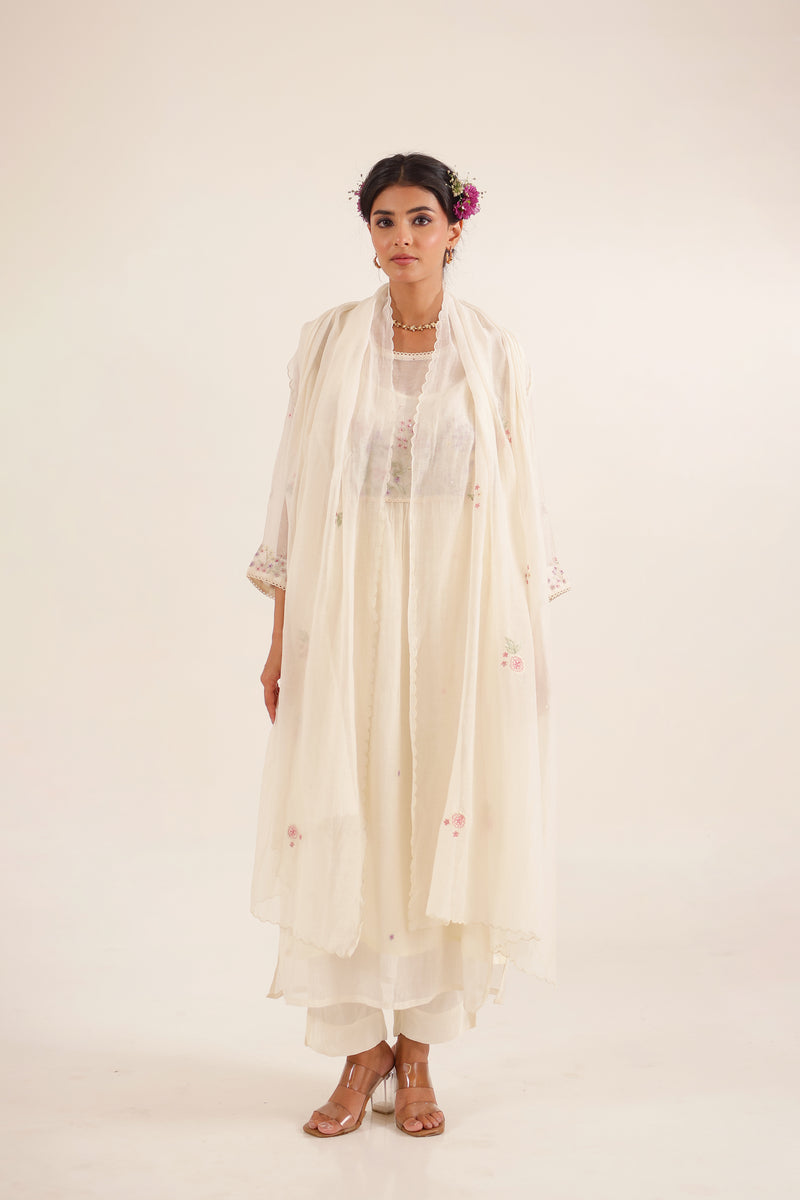IVORY WHITE FLAMINGO KURTA SET