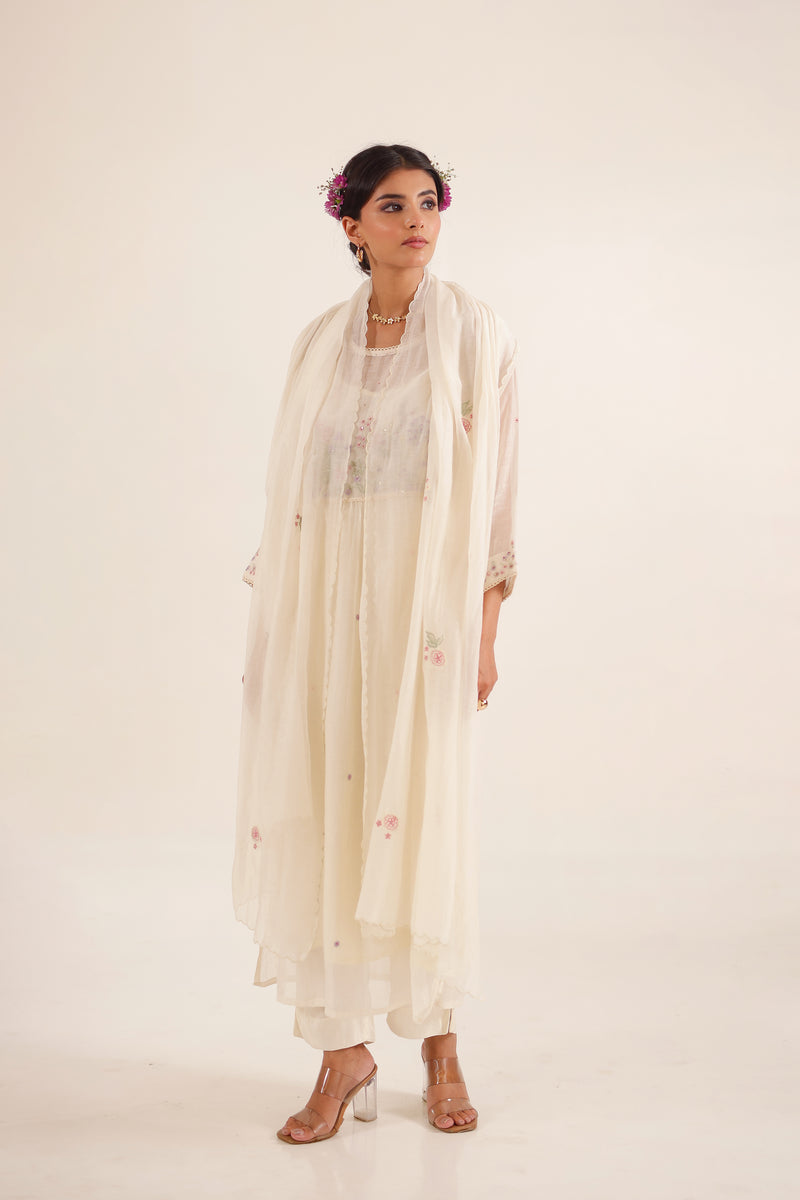 IVORY WHITE FLAMINGO KURTA SET