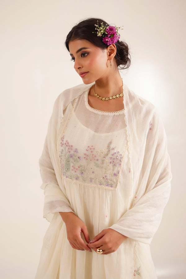 IVORY WHITE FLAMINGO KURTA SET