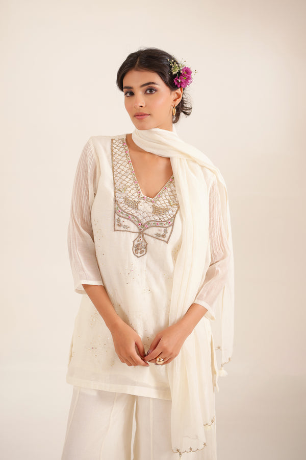 WHITE MATSYA TOP AND PALAZZO SET