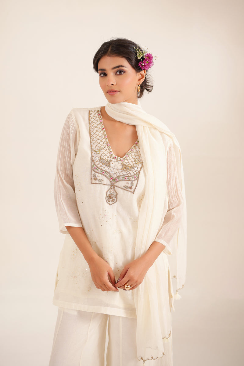 WHITE MATSYA TOP AND PALAZZO SET