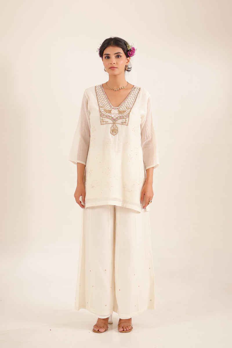 WHITE MATSYA TOP AND PALAZZO SET