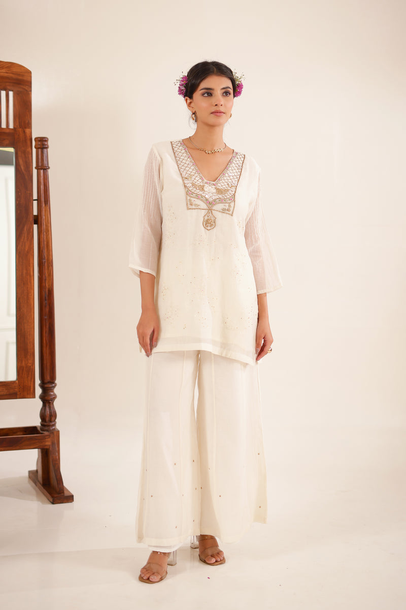 WHITE MATSYA TOP AND PALAZZO SET