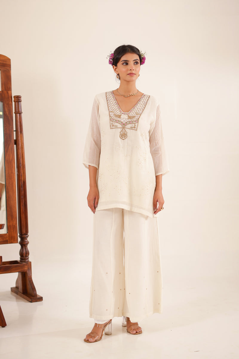 WHITE MATSYA TOP AND PALAZZO SET