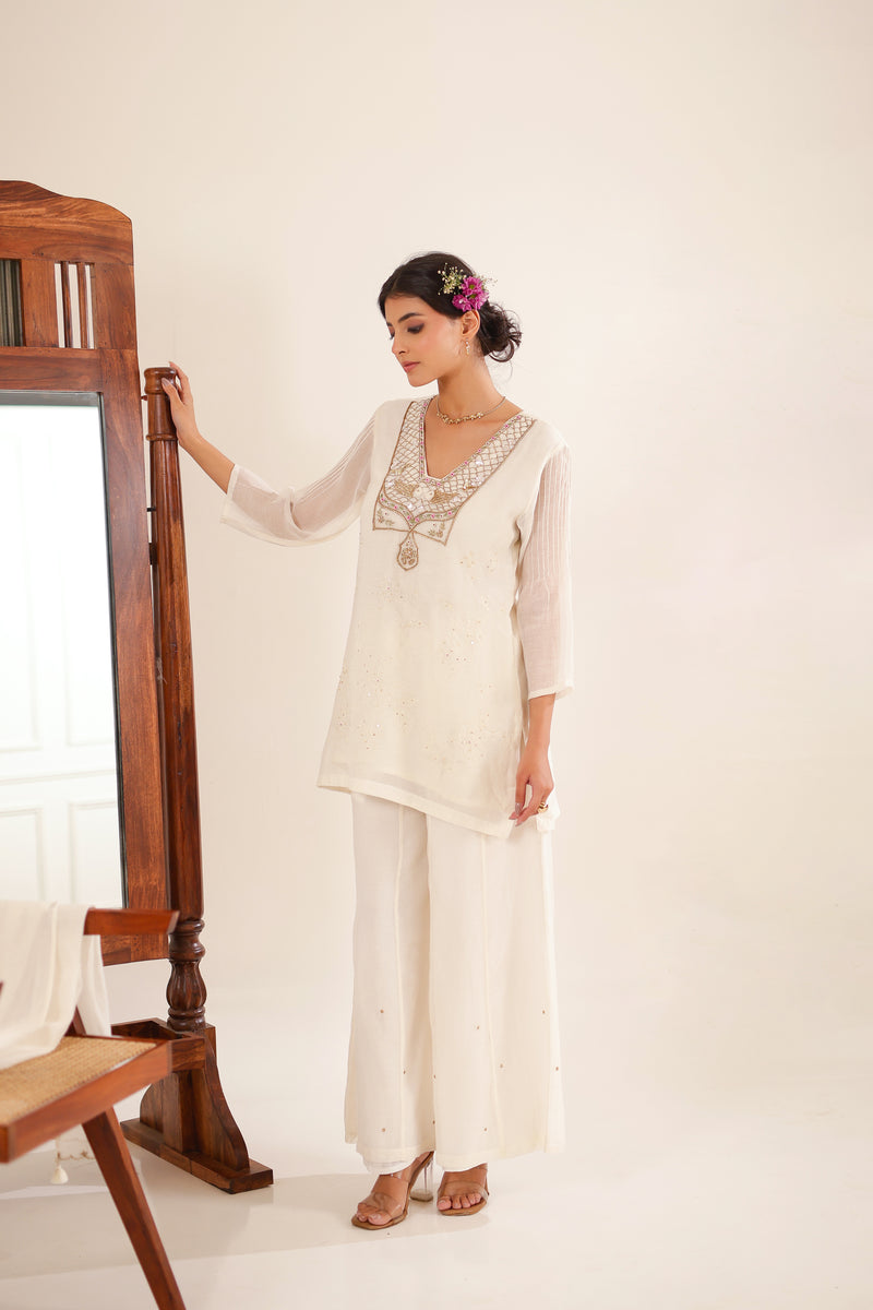 WHITE MATSYA TOP AND PALAZZO SET