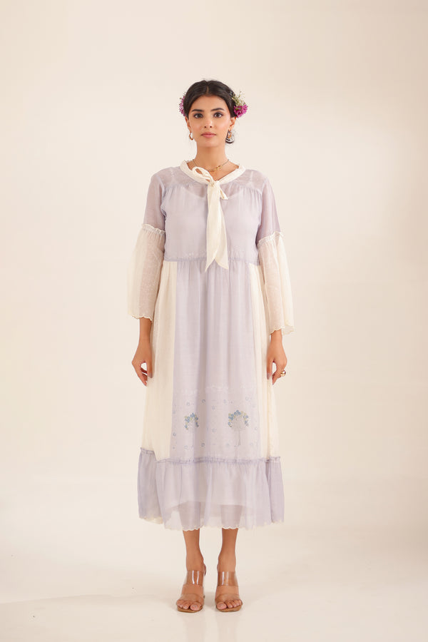 POWDER BLUE BLOCK PRINTED DRESS