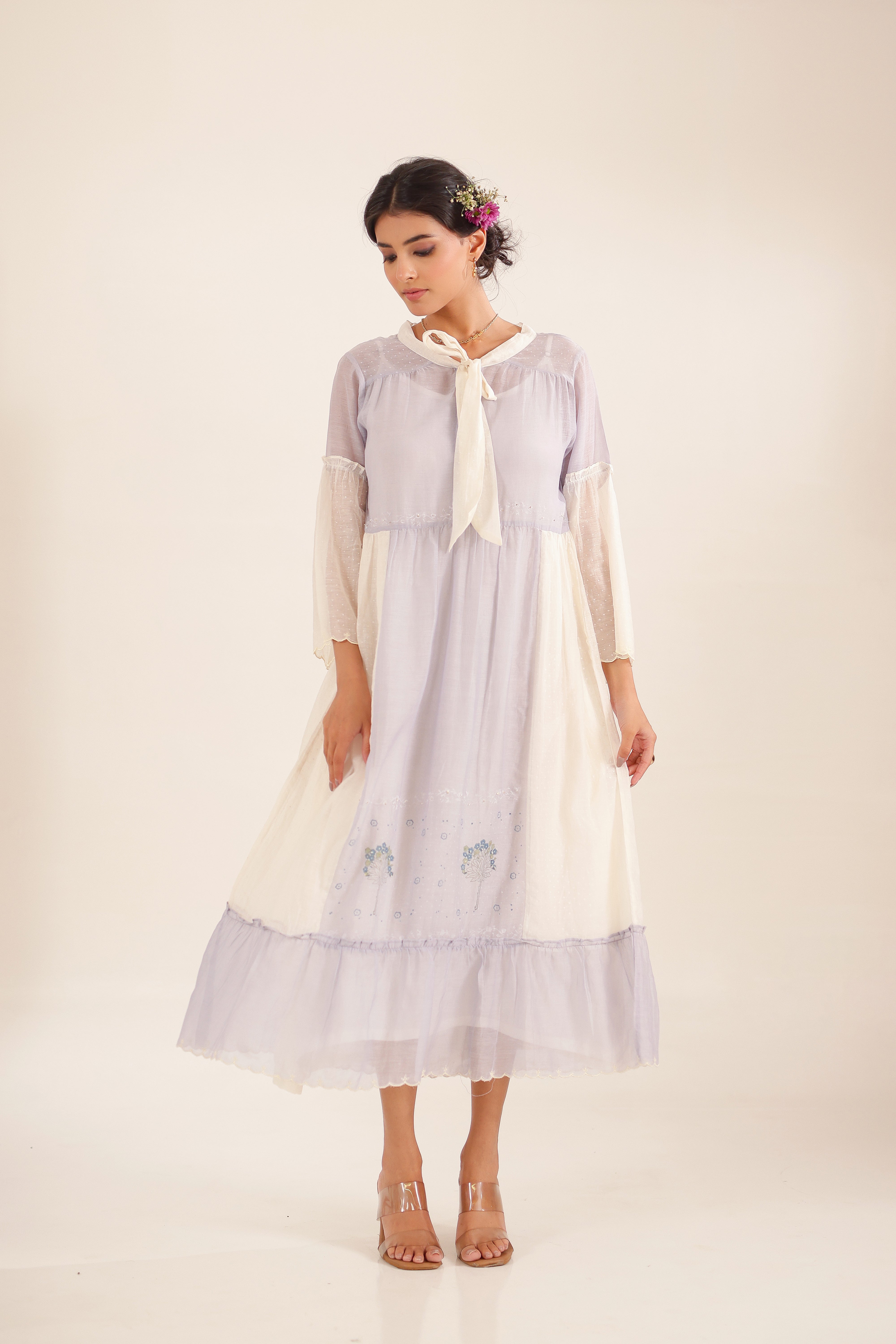 POWDER BLUE BLOCK PRINTED DRESS