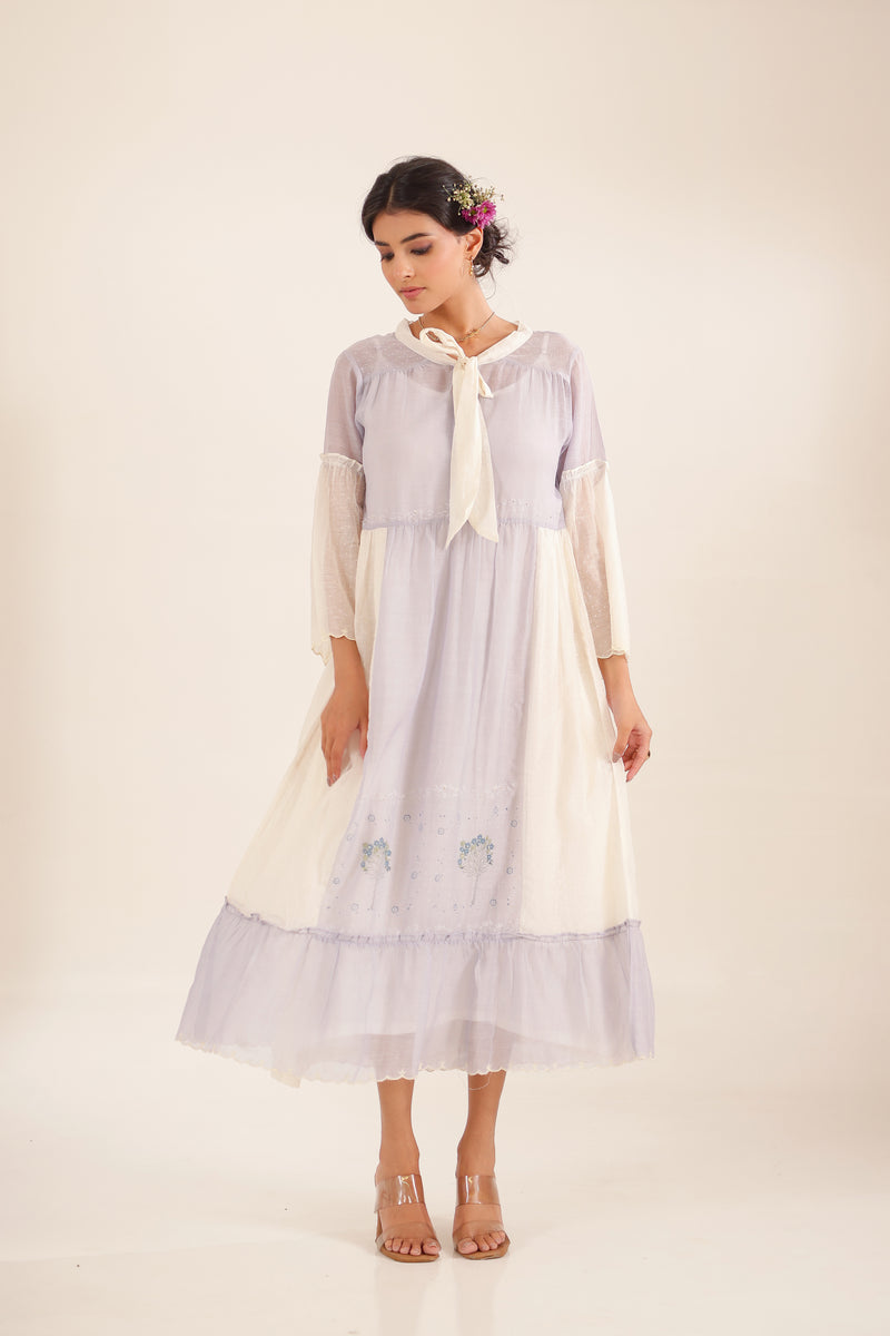 POWDER BLUE BLOCK PRINTED DRESS