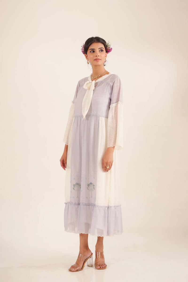 POWDER BLUE BLOCK PRINTED DRESS