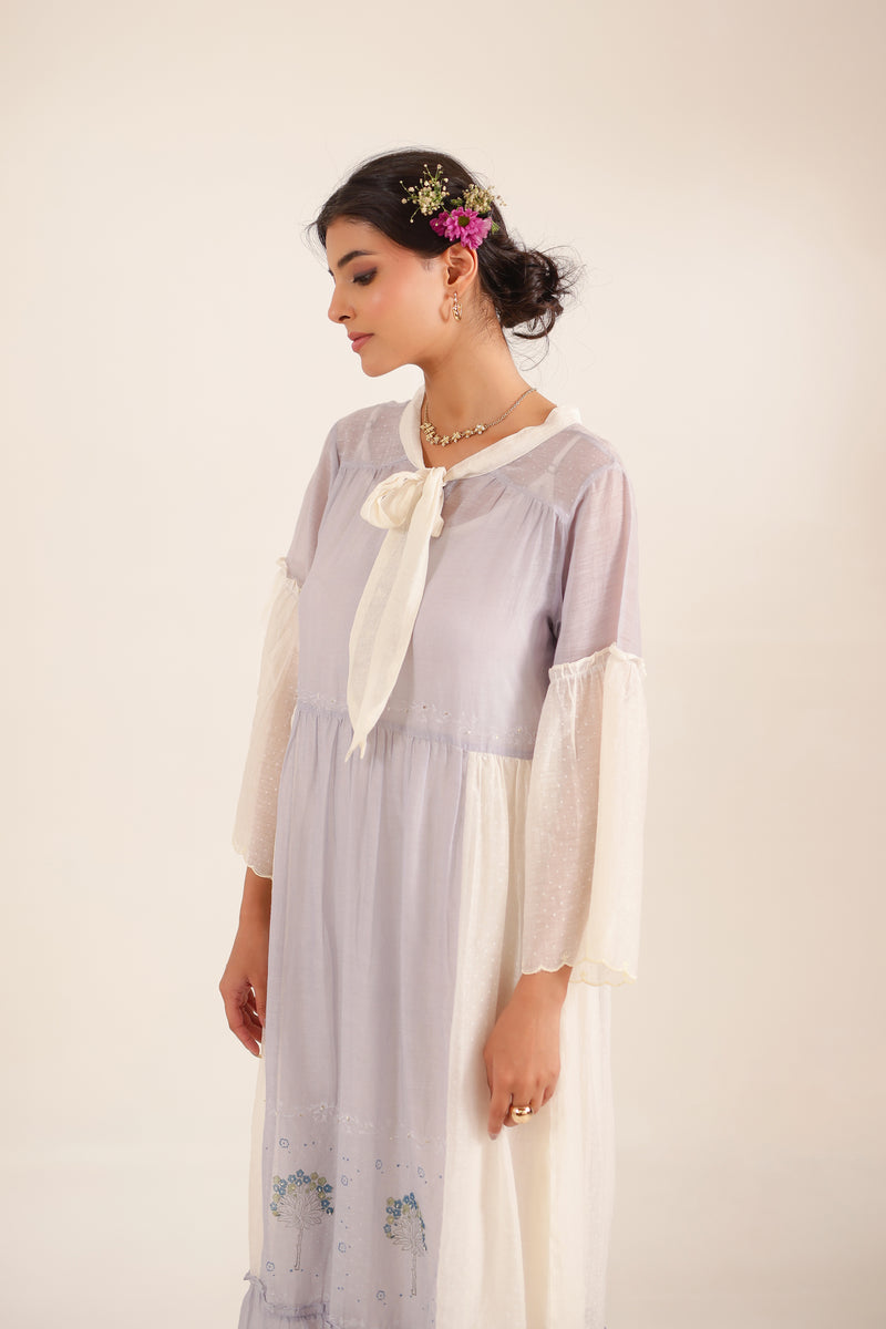 POWDER BLUE BLOCK PRINTED DRESS