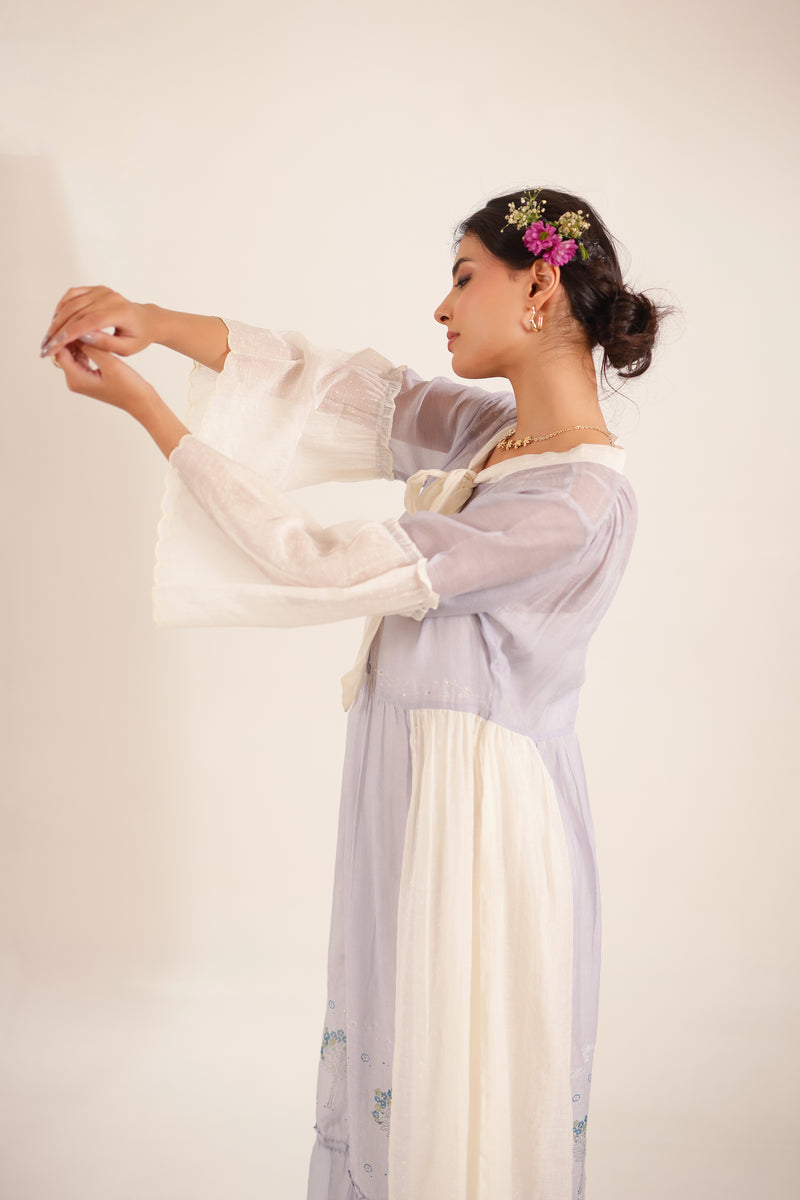 POWDER BLUE BLOCK PRINTED DRESS