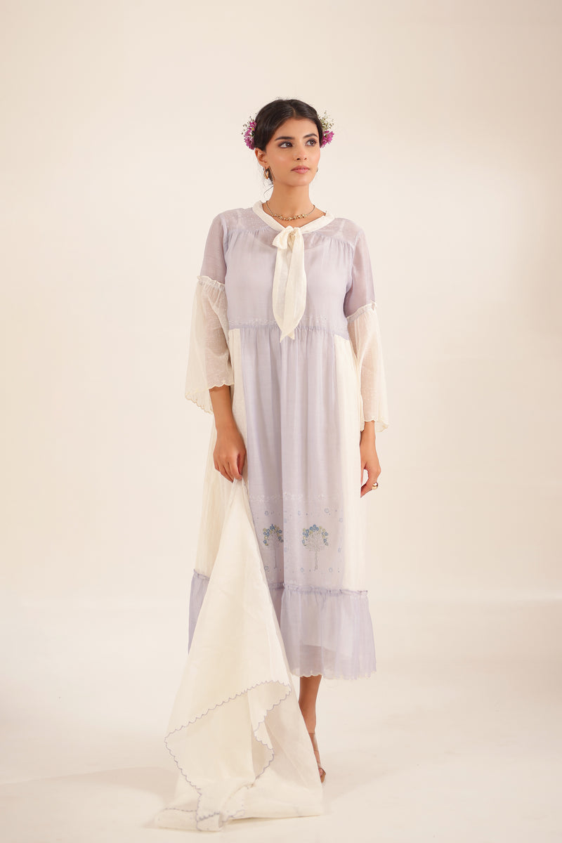 POWDER BLUE BLOCK PRINTED DRESS