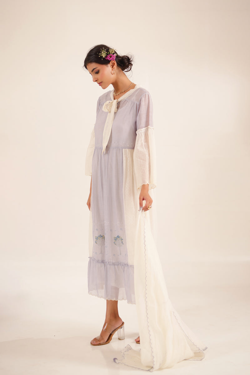 POWDER BLUE BLOCK PRINTED DRESS