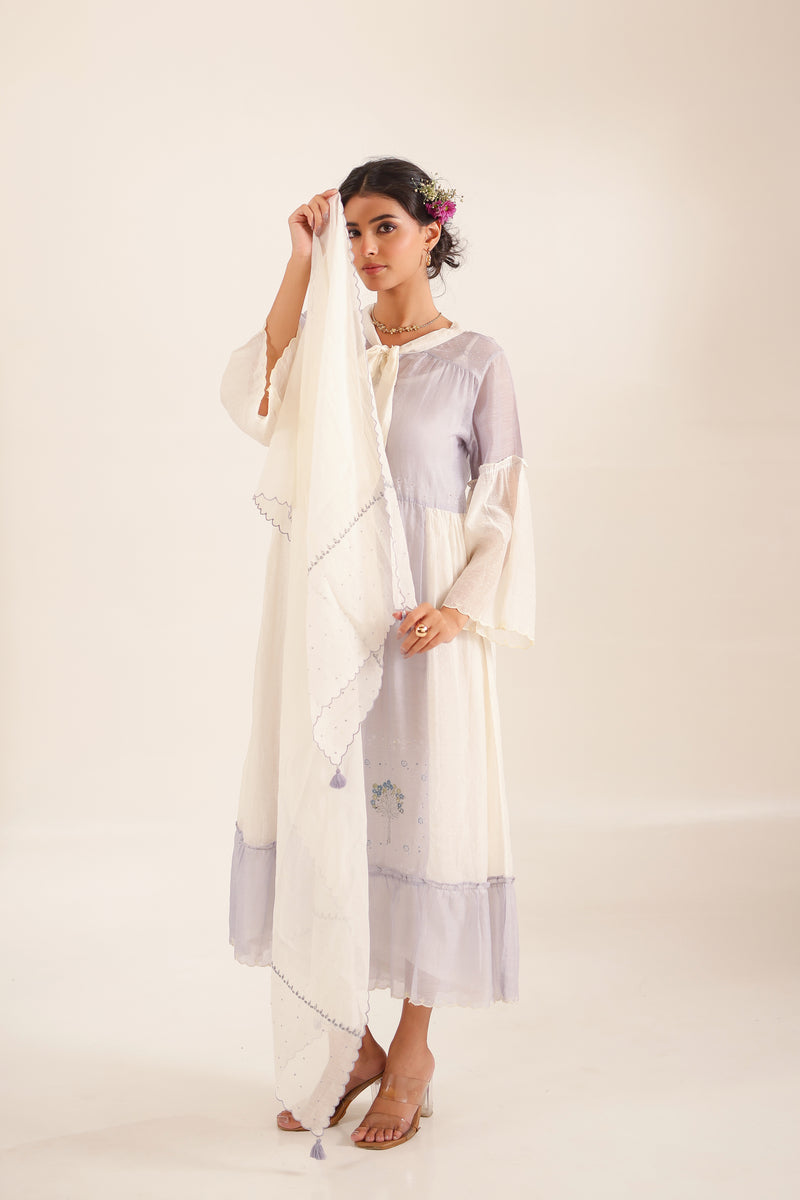 POWDER BLUE BLOCK PRINTED DRESS