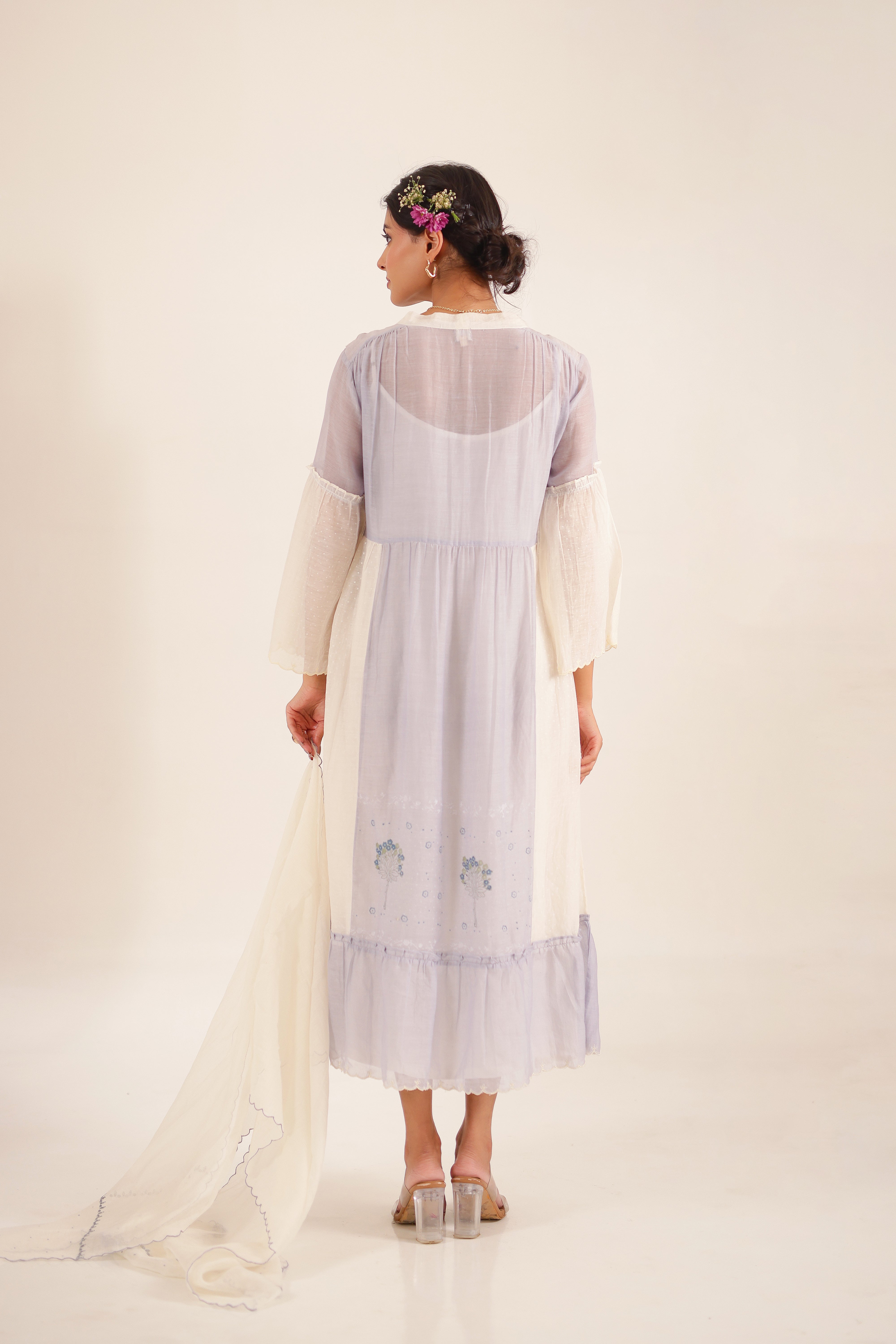 POWDER BLUE BLOCK PRINTED DRESS