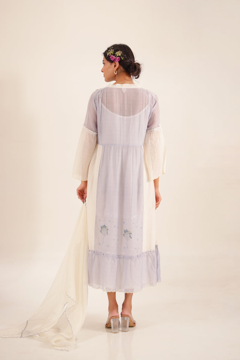 POWDER BLUE BLOCK PRINTED DRESS