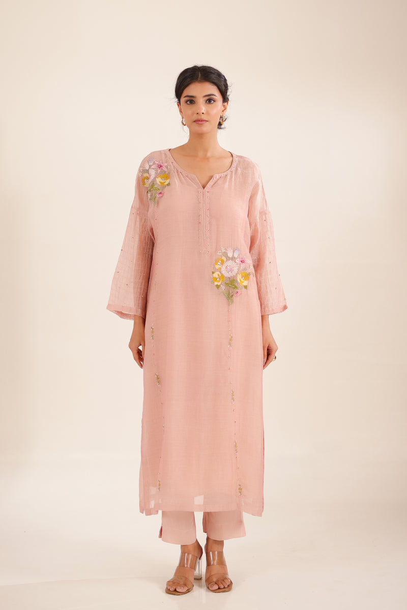 Twin bouquet peach suit set