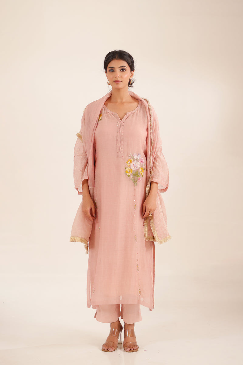 Twin bouquet peach suit set