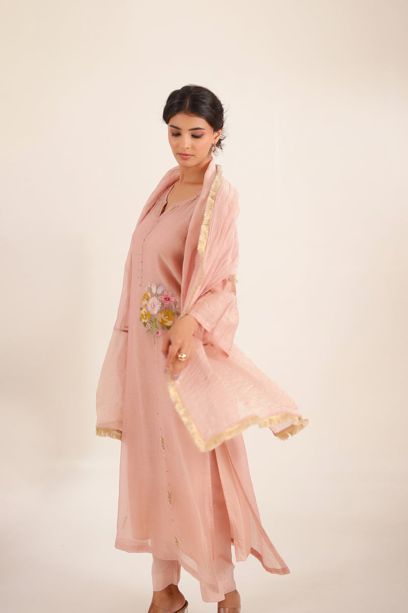 Twin bouquet peach suit set