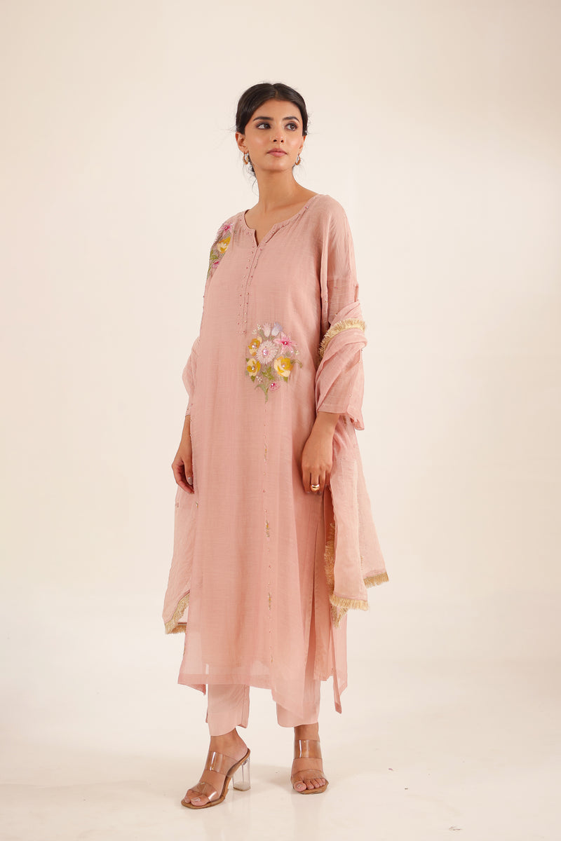 Twin bouquet peach suit set