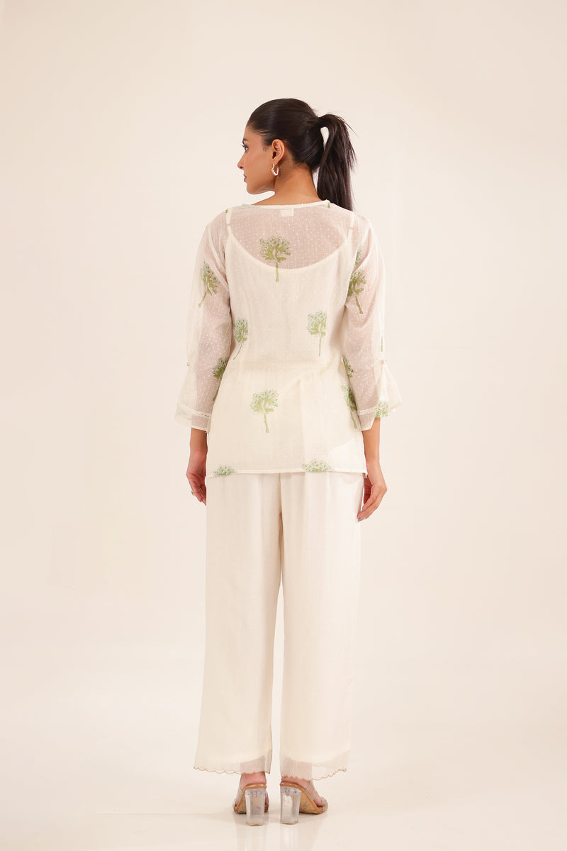 White Green Block Print Top And PALAZZO