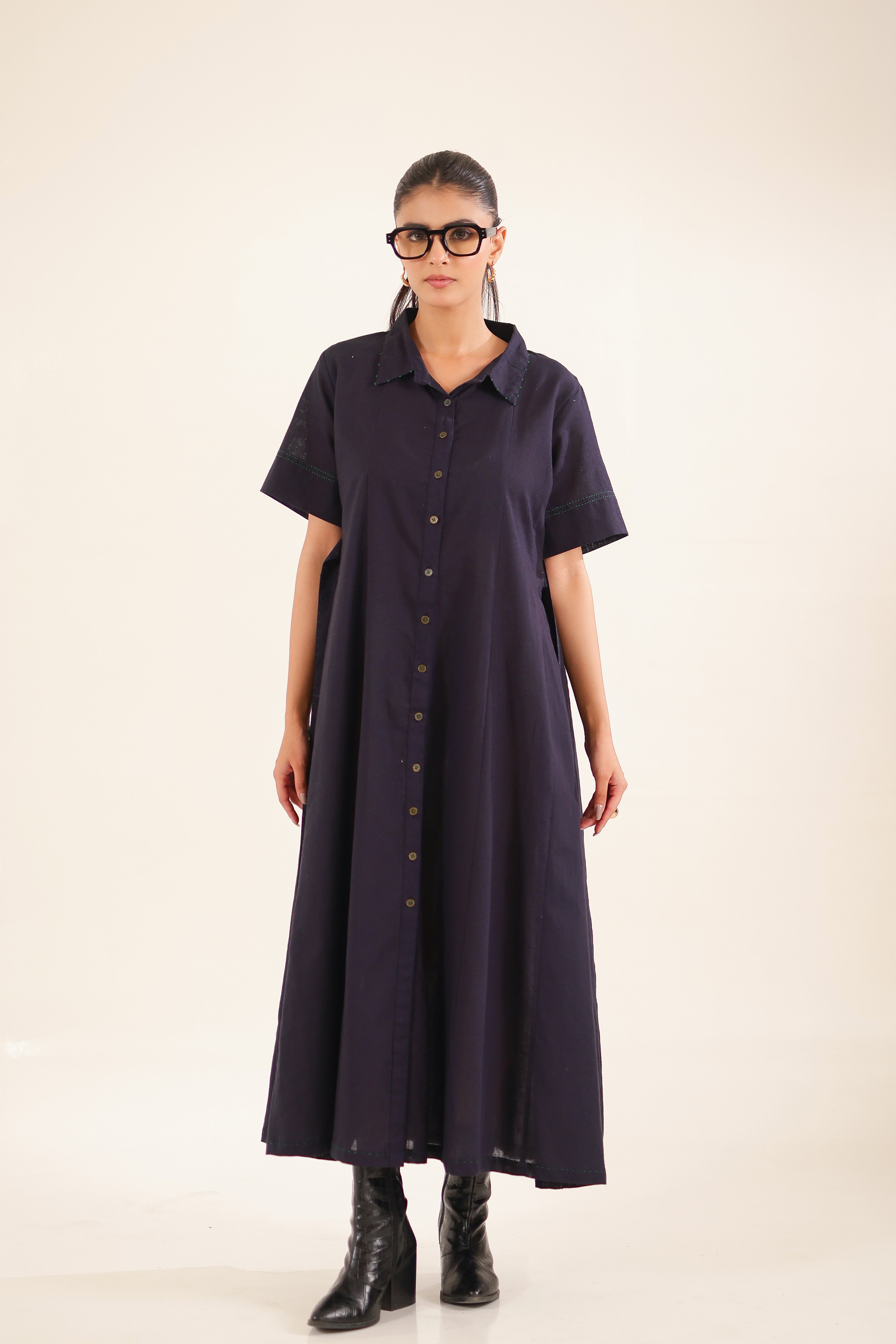 Midnight Blue Front Open Dress