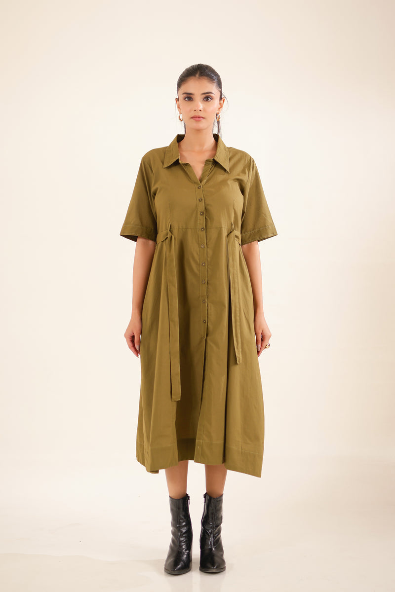 Olive Green Front Open Dress