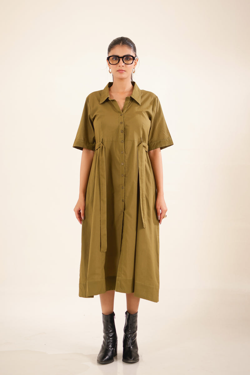 Olive Green Front Open Dress