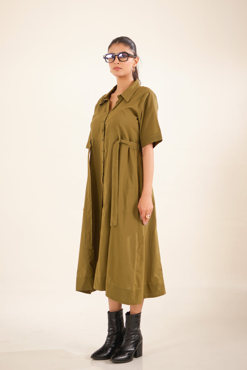 Olive Green Front Open Dress