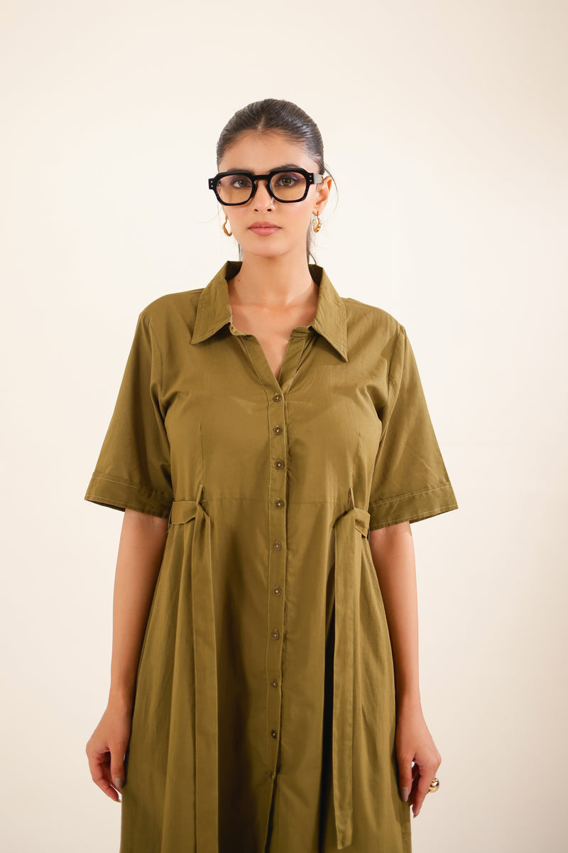 Olive Green Front Open Dress