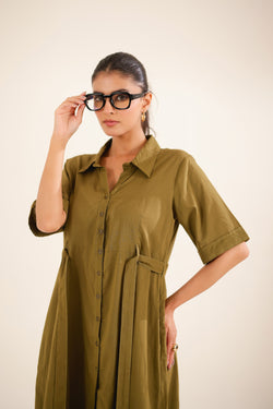 Olive Green Front Open Dress
