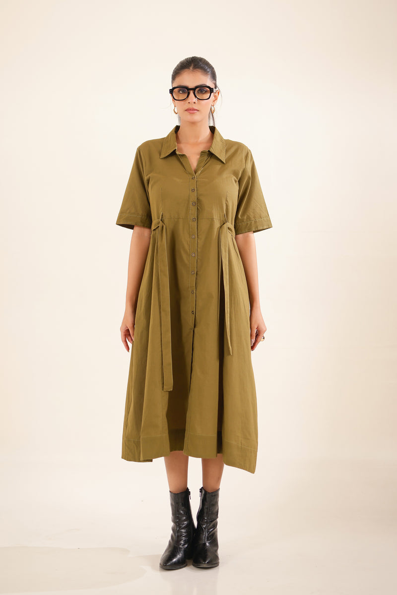 Olive Green Front Open Dress