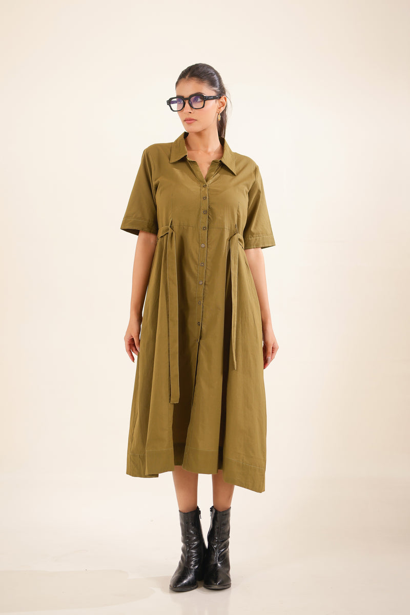 Olive Green Front Open Dress