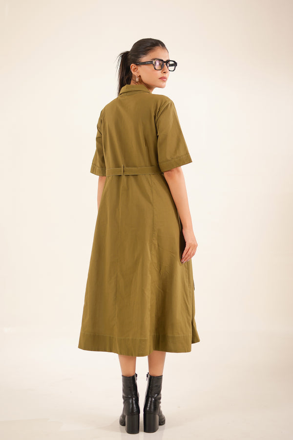 Olive Green Front Open Dress