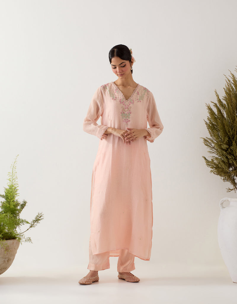 Ivory pink songbird kurta set