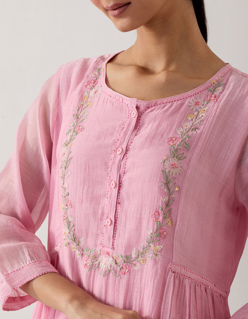 Blush pink camelia kurta set with gathers