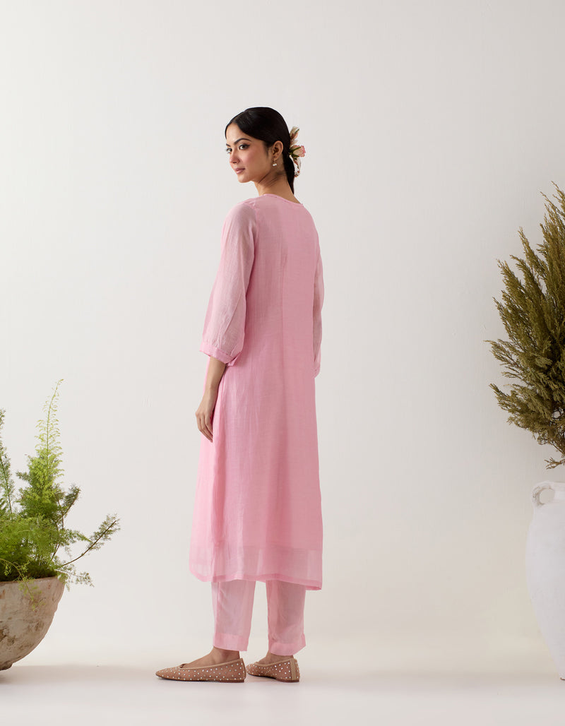 Blush pink camelia kurta set with gathers