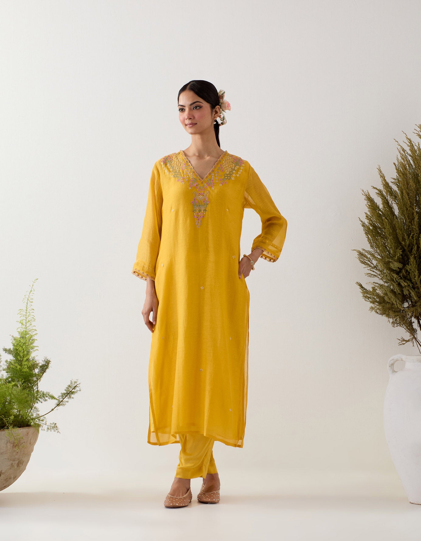 MUSTARD SONGBIRD KURTA SET with dupatta