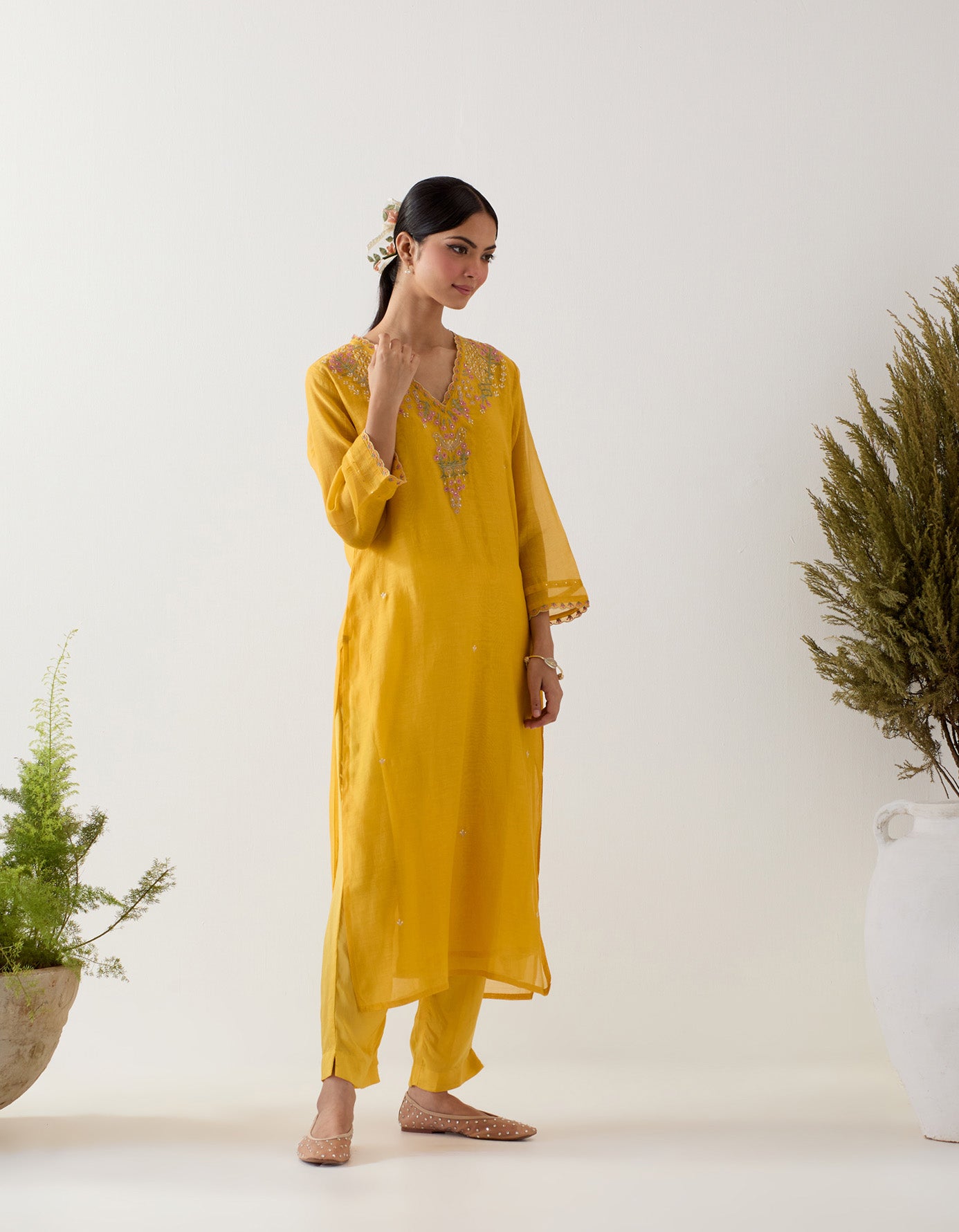 MUSTARD SONGBIRD KURTA SET with dupatta