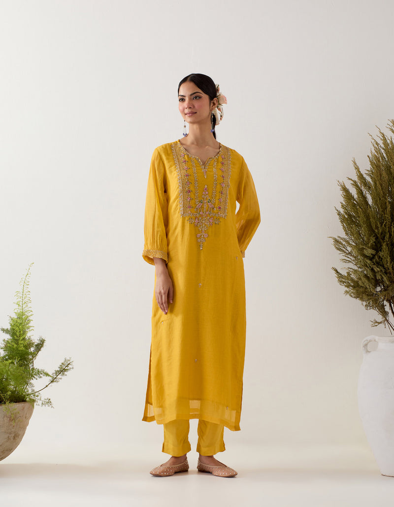 Mustard stardust kurta set