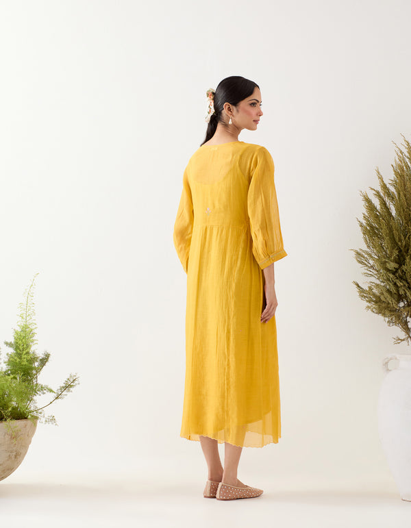 Mustard floral Applique dress